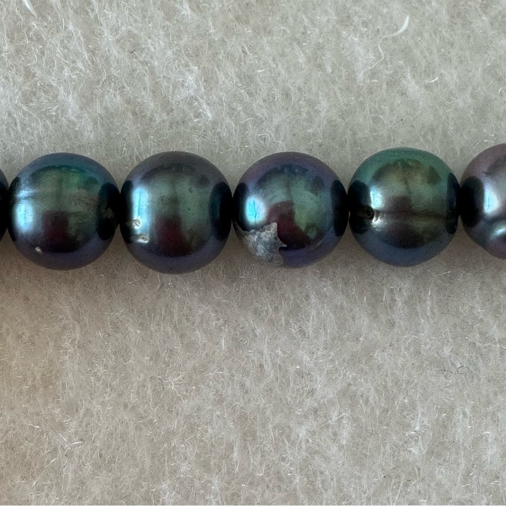 Artisan Black Sterling Silver Gray Pearl Metal Chain Diamond Necklace NEW - Picture 8 of 17